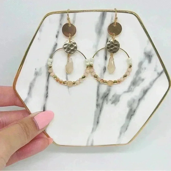 Blush Beige Beaded Earrings - Picture 3 of 4